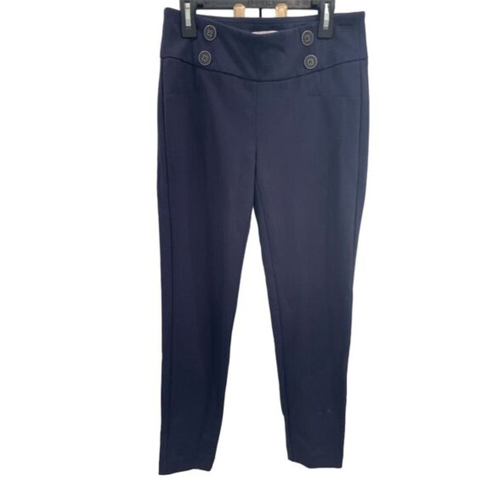 Nanette Lepore Women's Cropped Leggings XS Navy‎ Elastic Waist Button Details